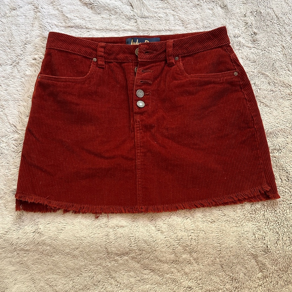 Indigo Rein Rust Red Corduroy Button-Front Mini Skirt